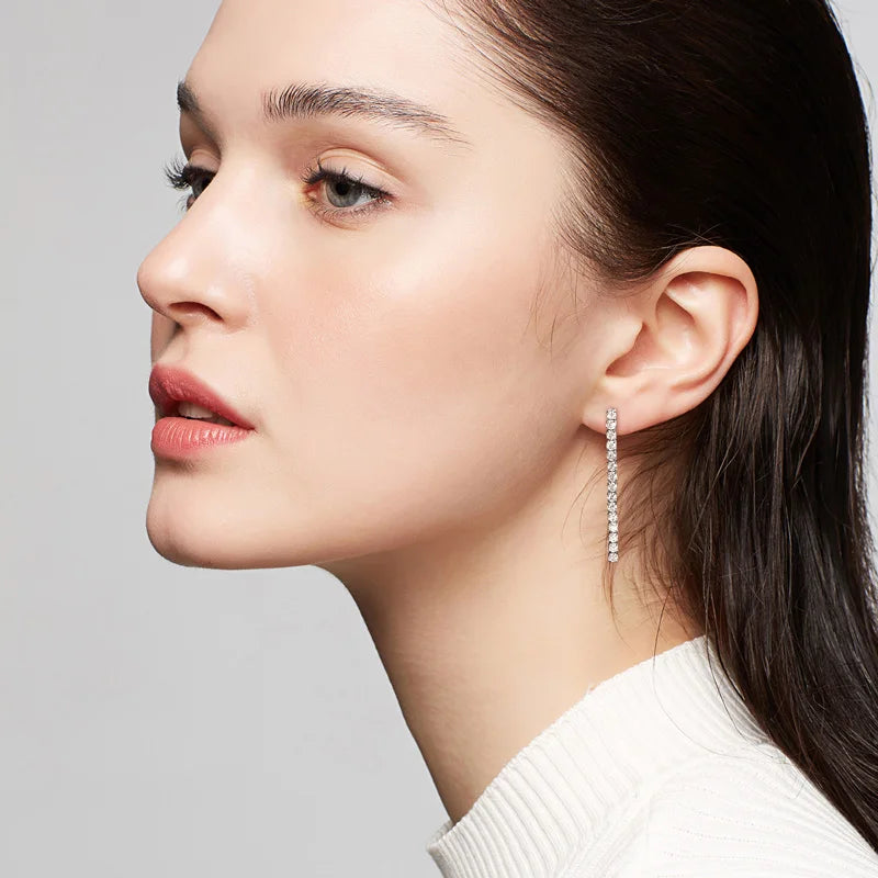 2.5mm Moissanite Tassel Stud Earrings 925 Sterling Silver Tennis Chain