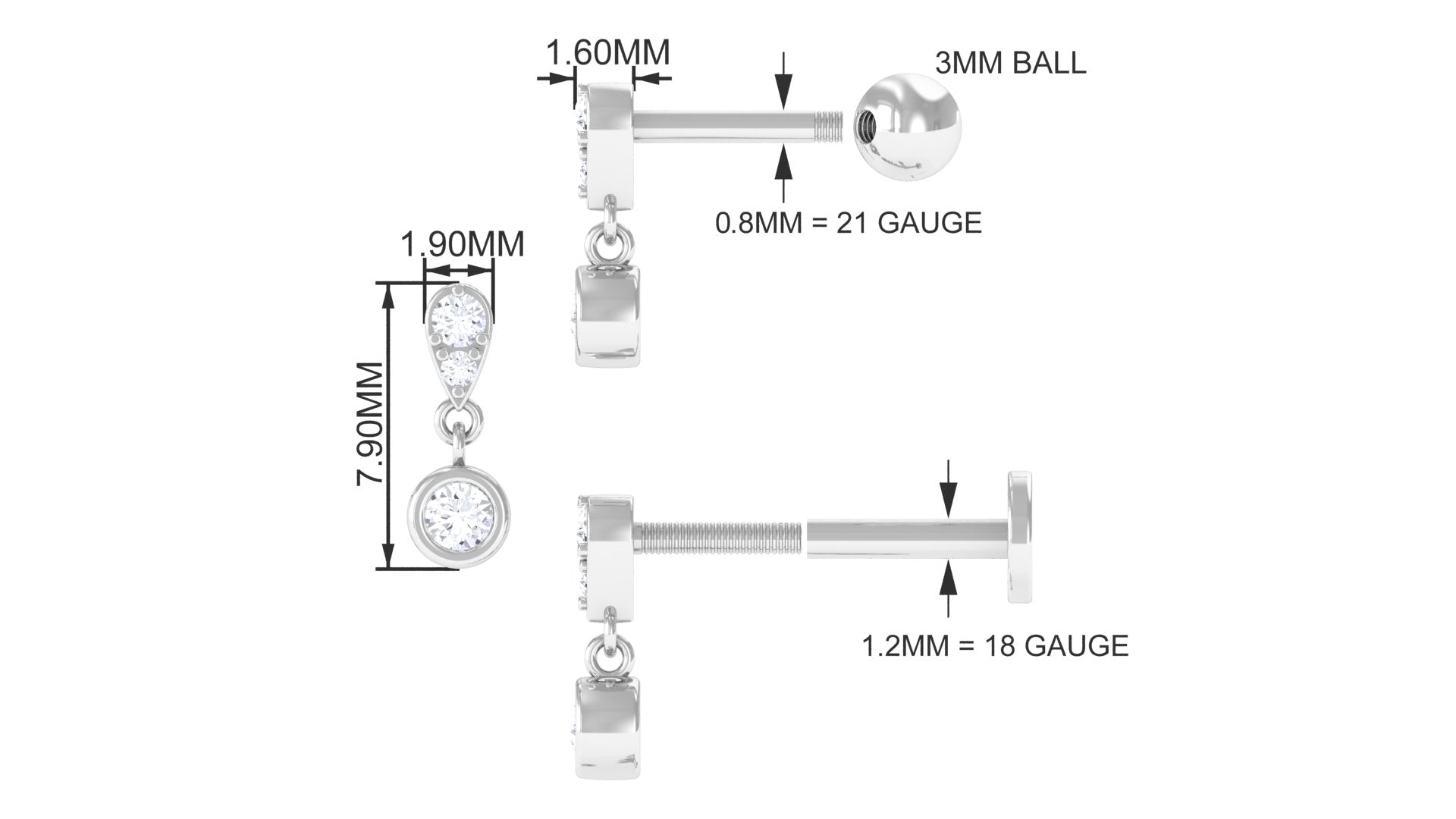 Diamond Cartilage Drop Earring