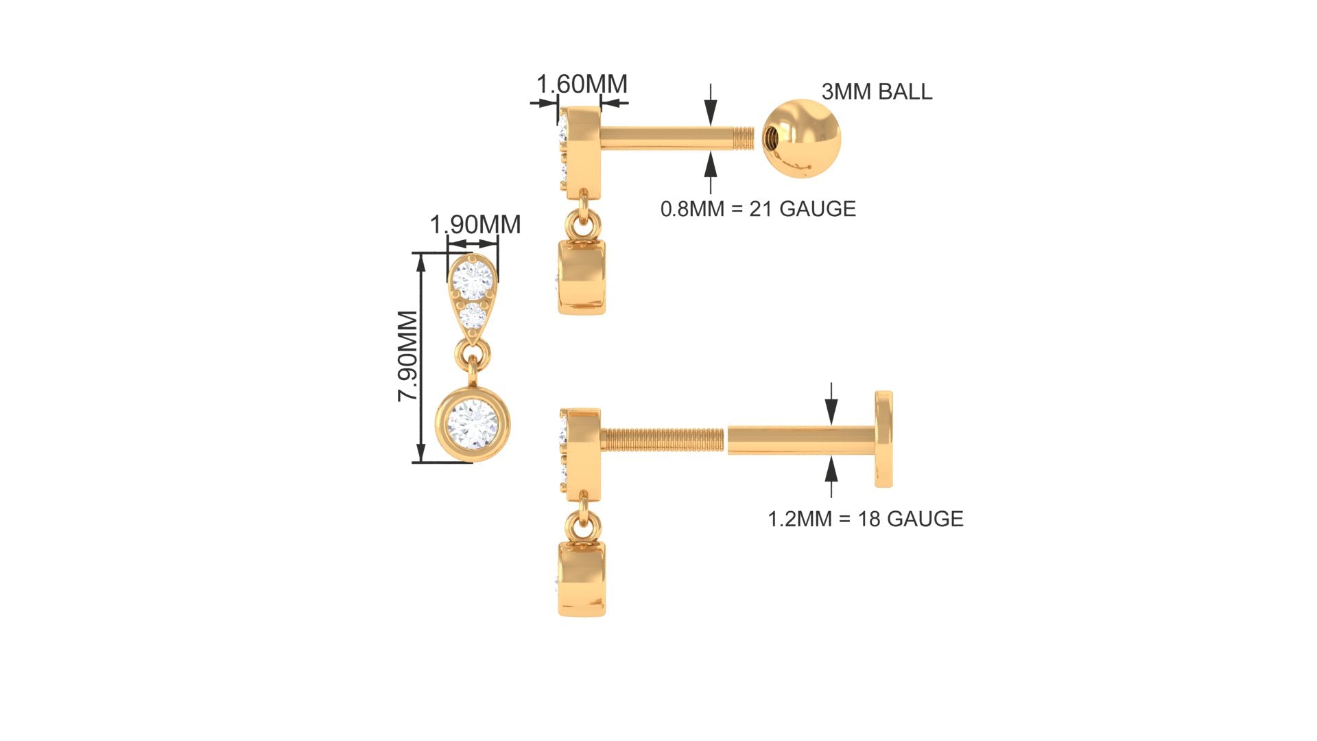 Diamond Cartilage Drop Earring