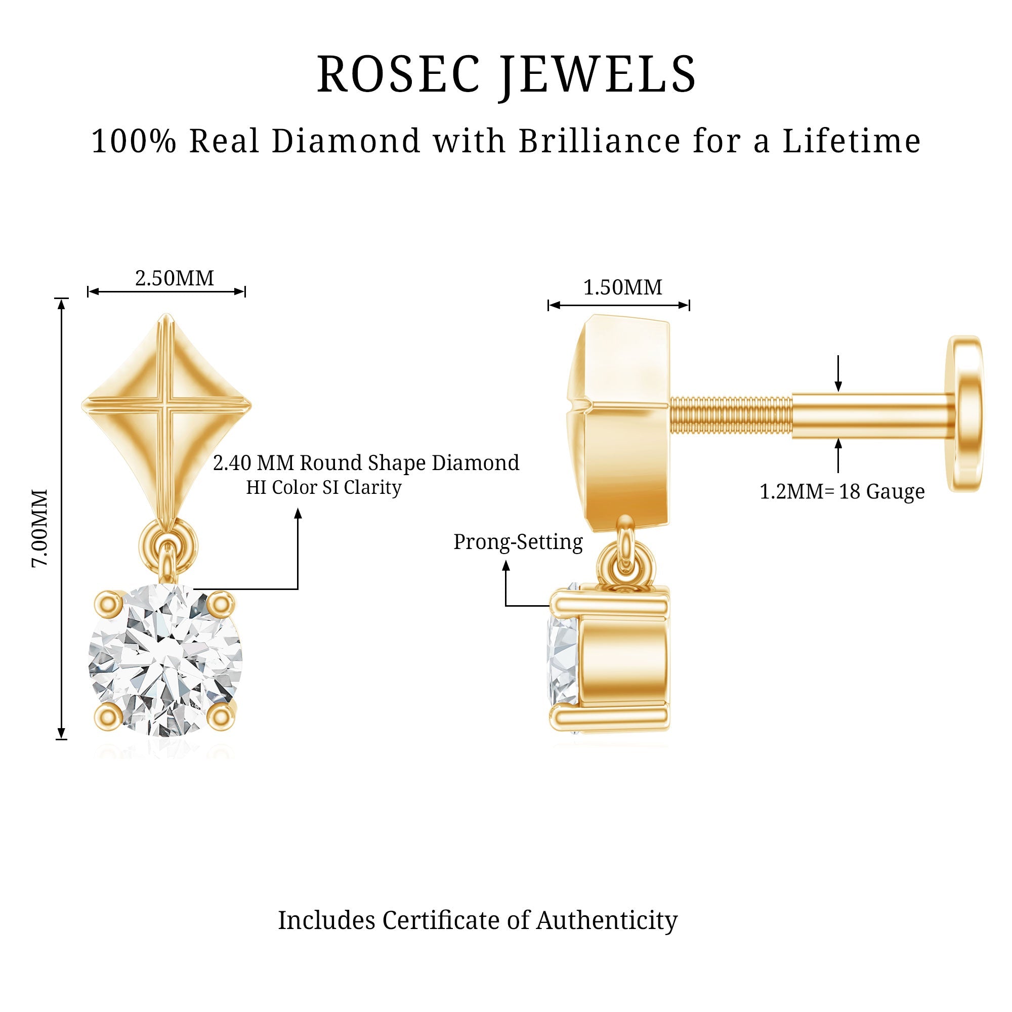 Diamond Dangling Earring for Helix Piercing