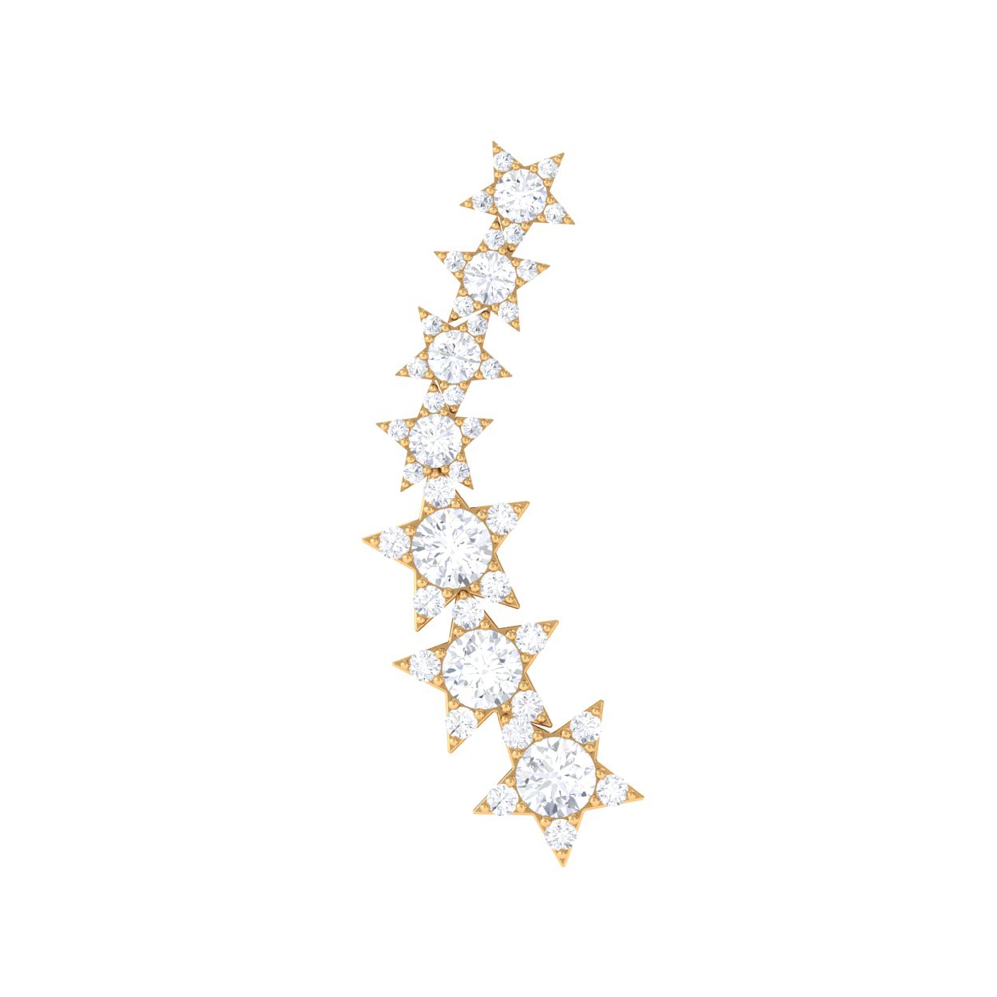 Certified Diamond Star Ear Cuff Earring for Helix Piercing