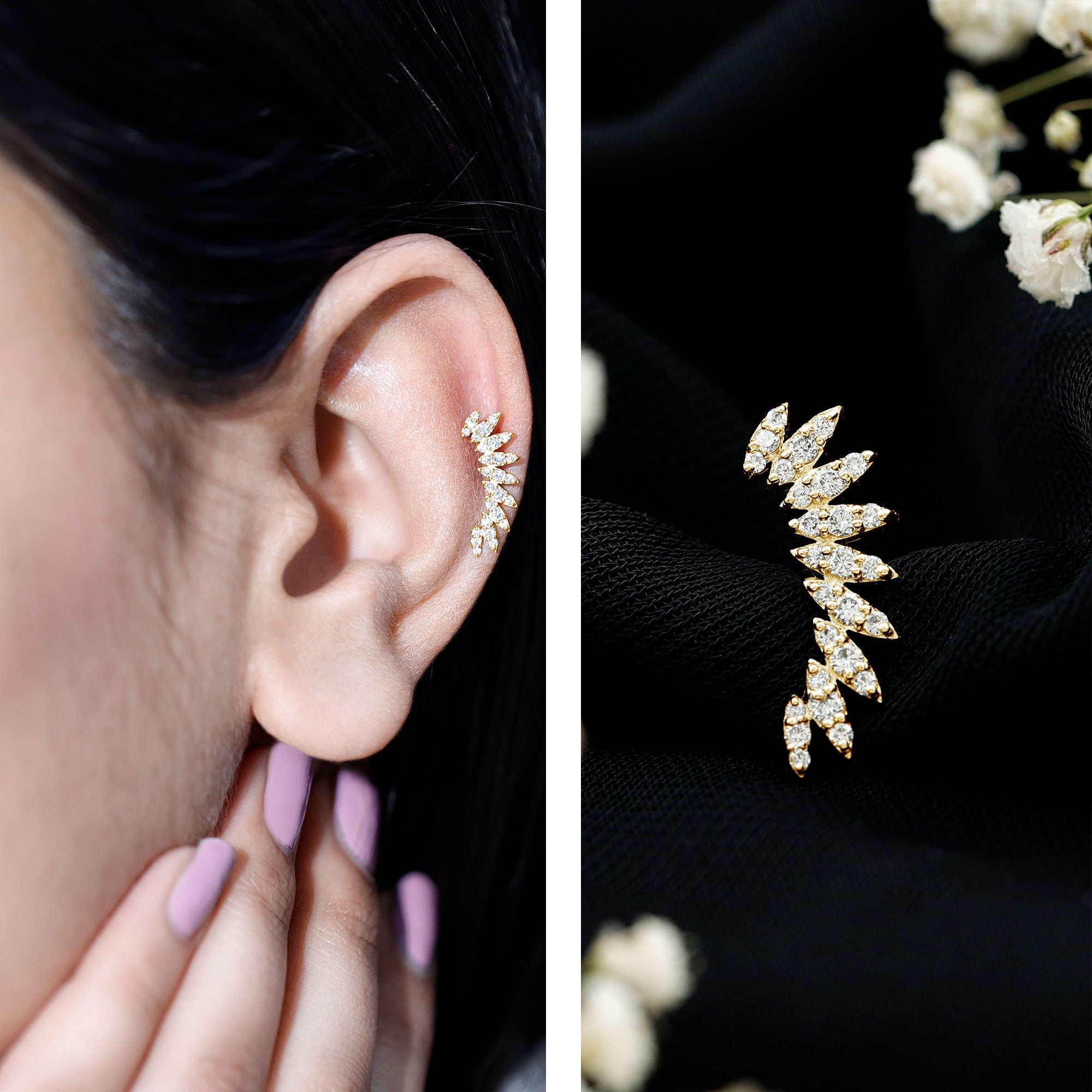 Diamond Wing Crawler Earring for Helix Piercing