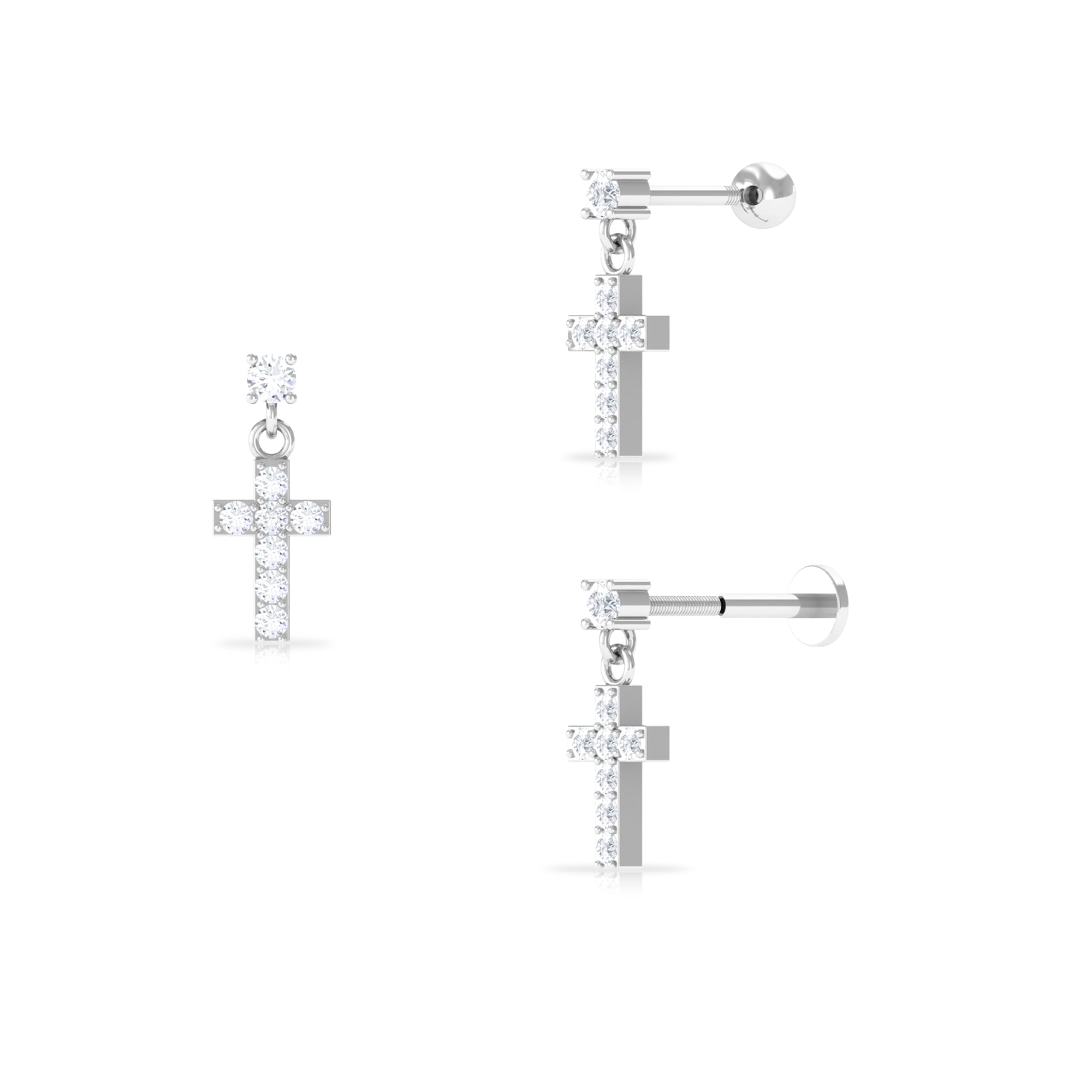 Moissanite Cross Dangly Earring for Helix Piercing