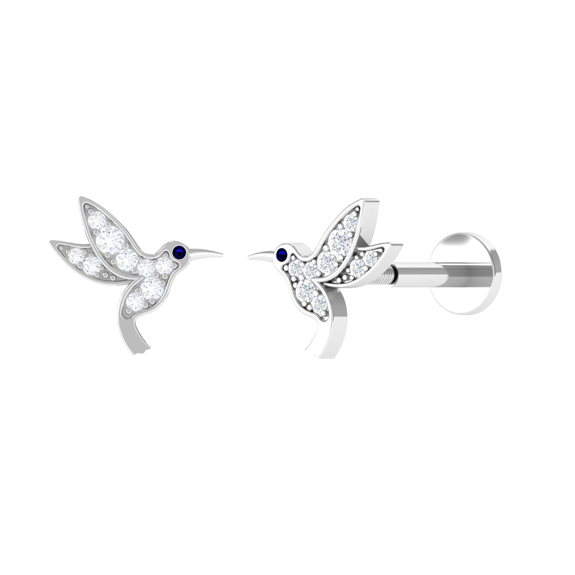 Diamond Hummingbird Earring for Helix Piercing