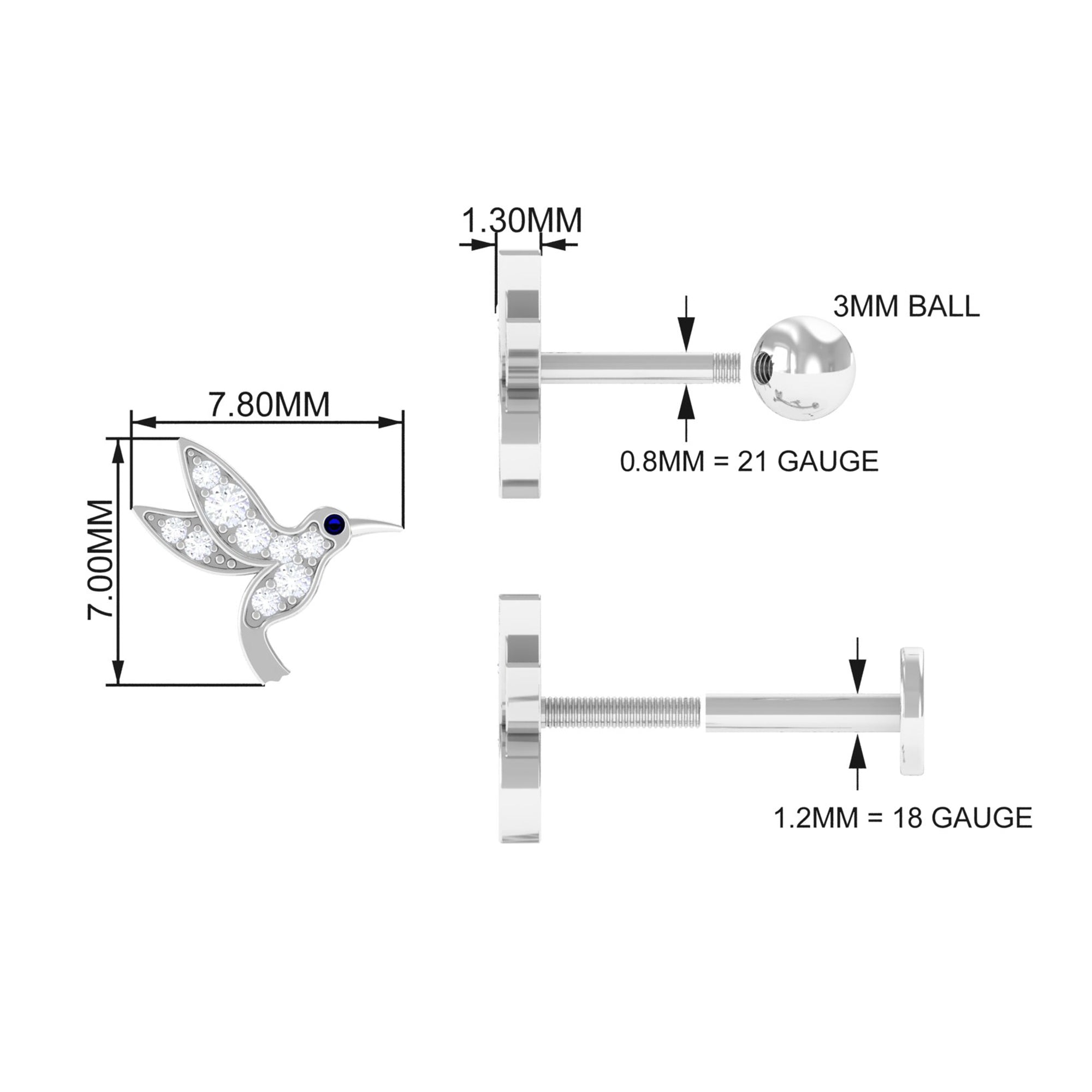 Diamond Hummingbird Earring for Helix Piercing