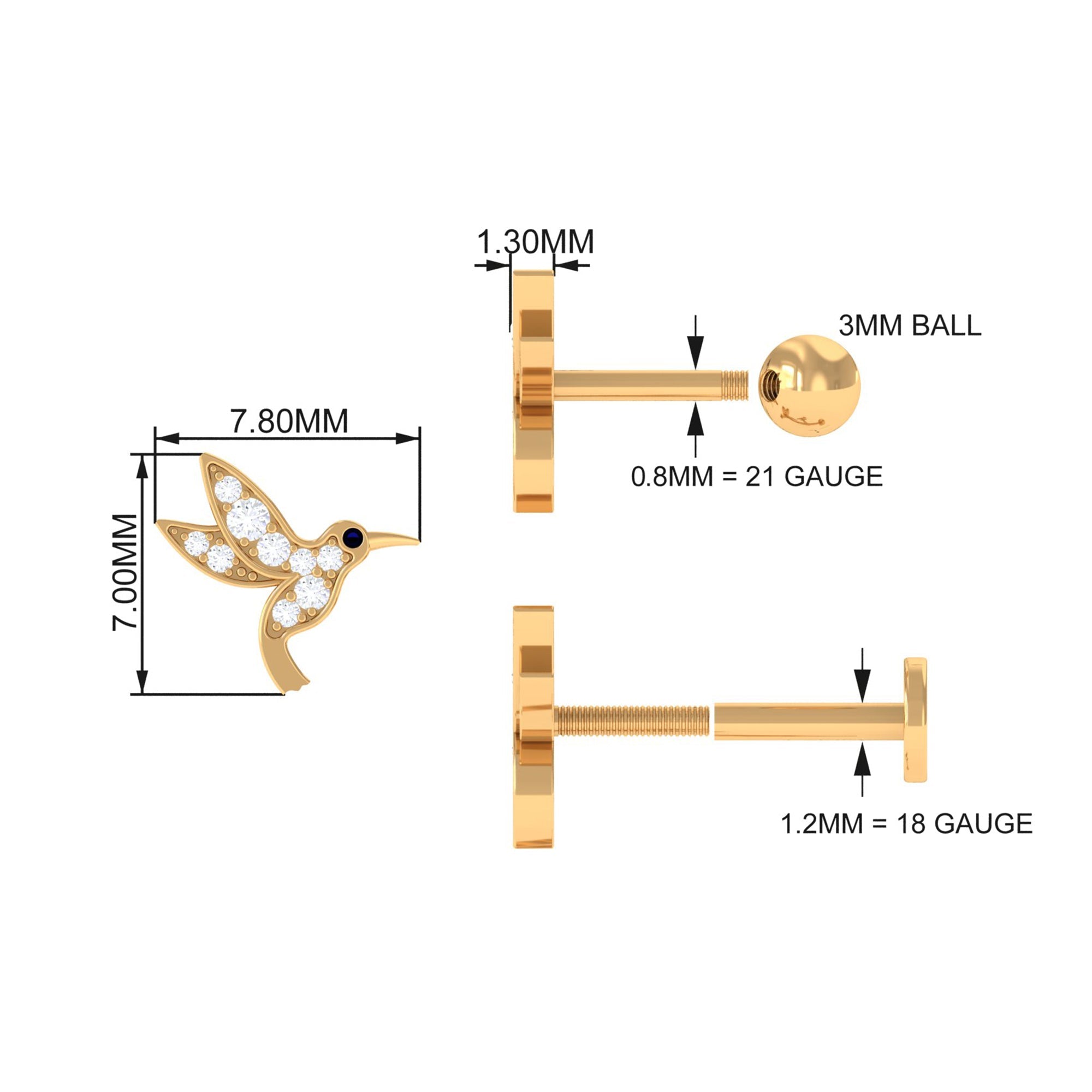 Diamond Hummingbird Earring for Helix Piercing