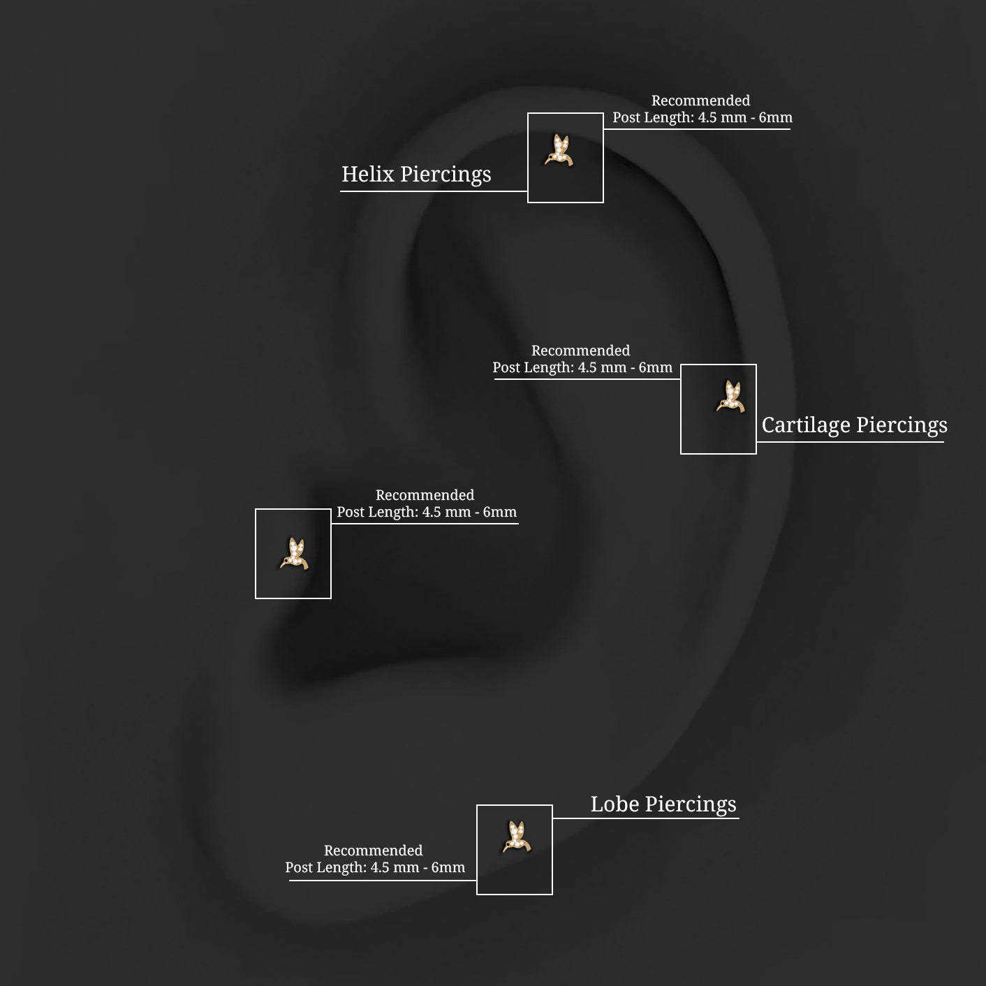 Diamond Hummingbird Earring for Helix Piercing