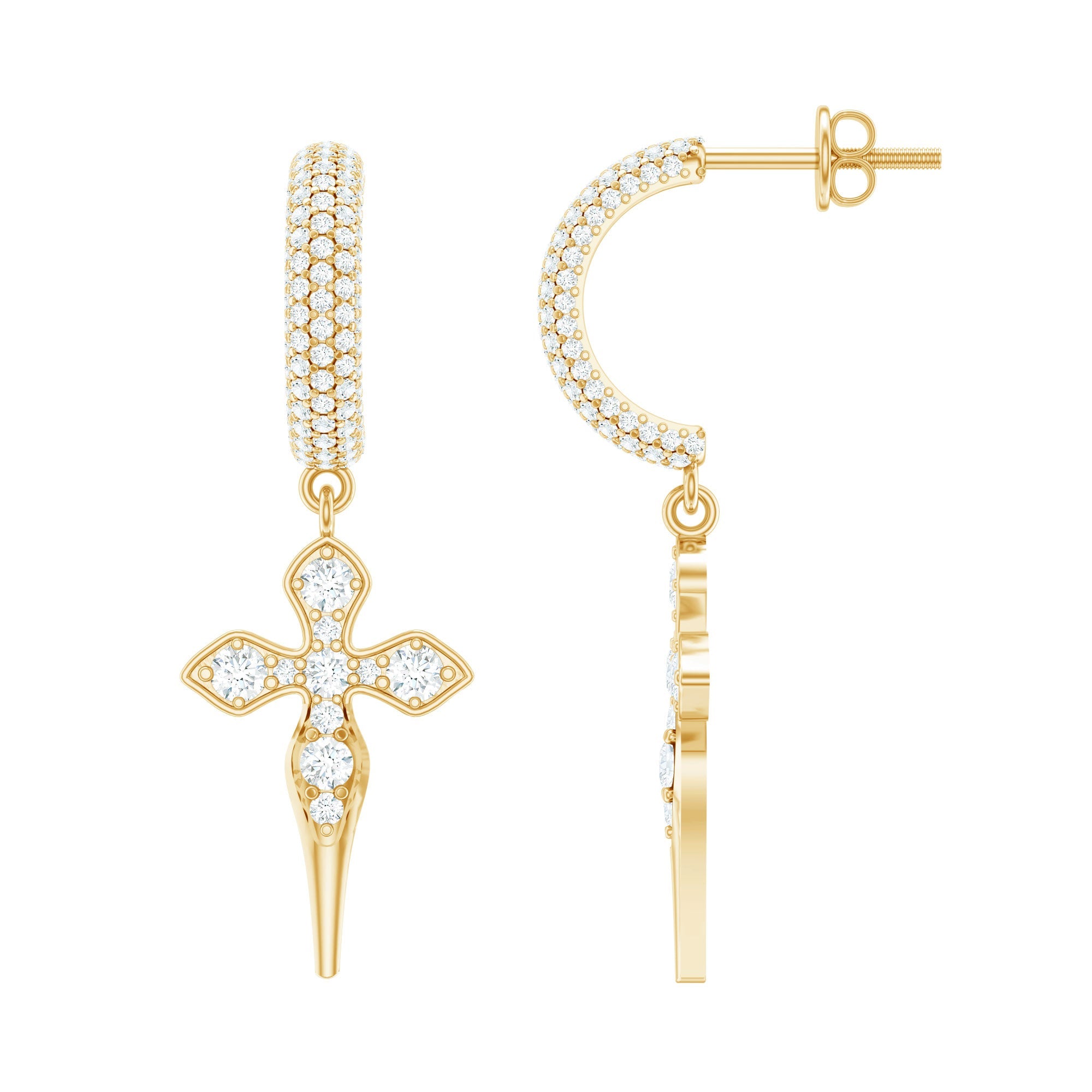 Lab Grown Diamond Designer Cross Earrings With Screw Back