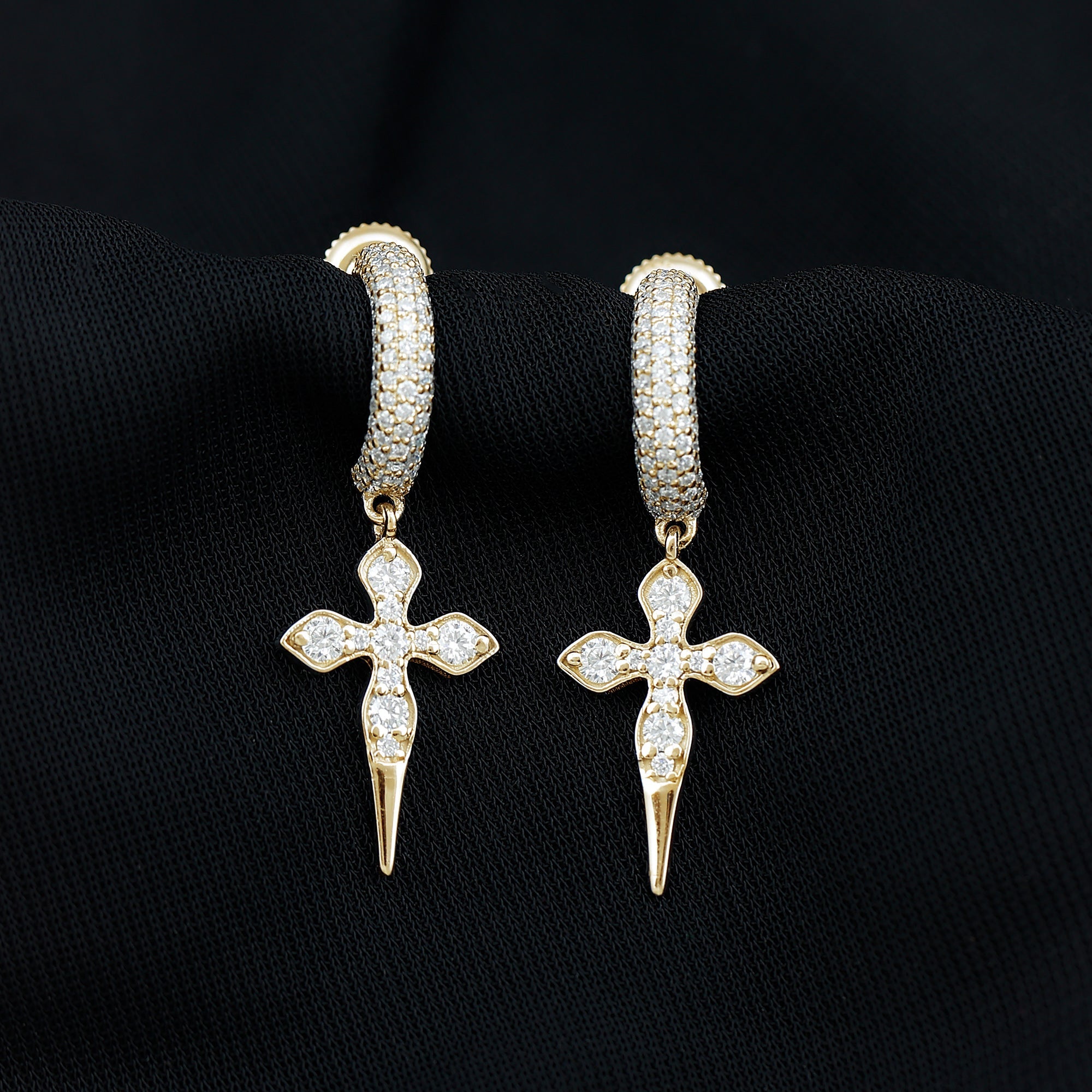 Lab Grown Diamond Designer Cross Earrings With Screw Back
