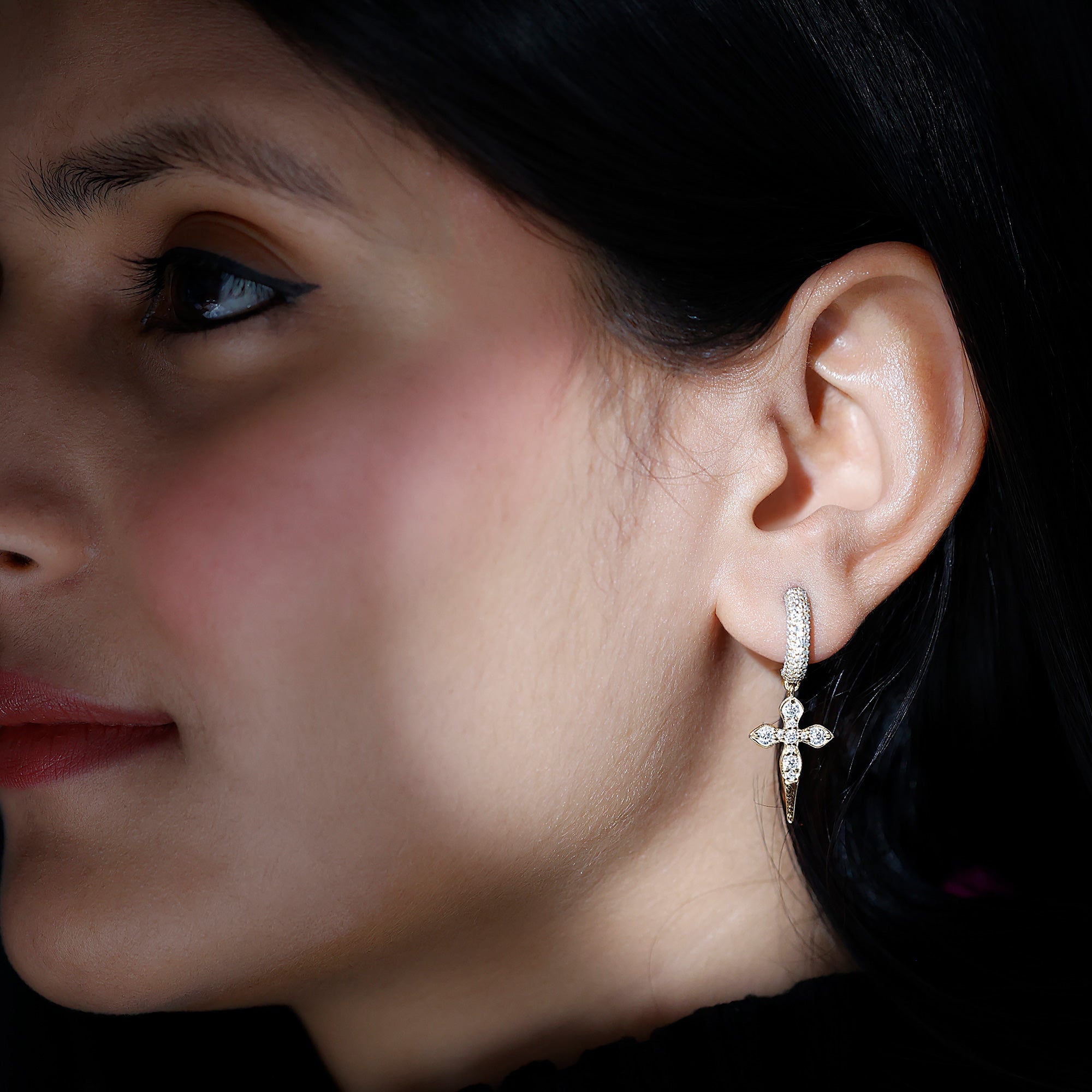 Lab Grown Diamond Designer Cross Earrings With Screw Back