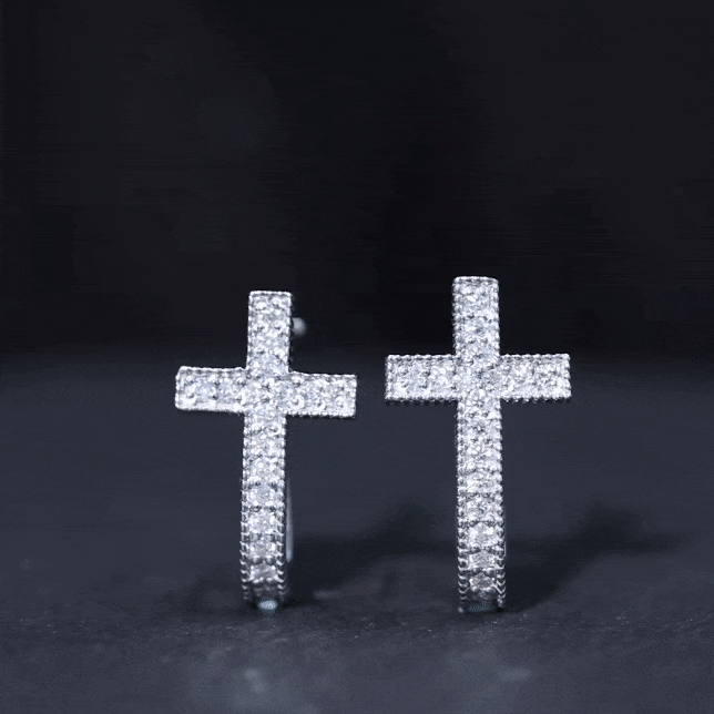 Lab Grown Diamond Religious Cross Earrings with Screw back