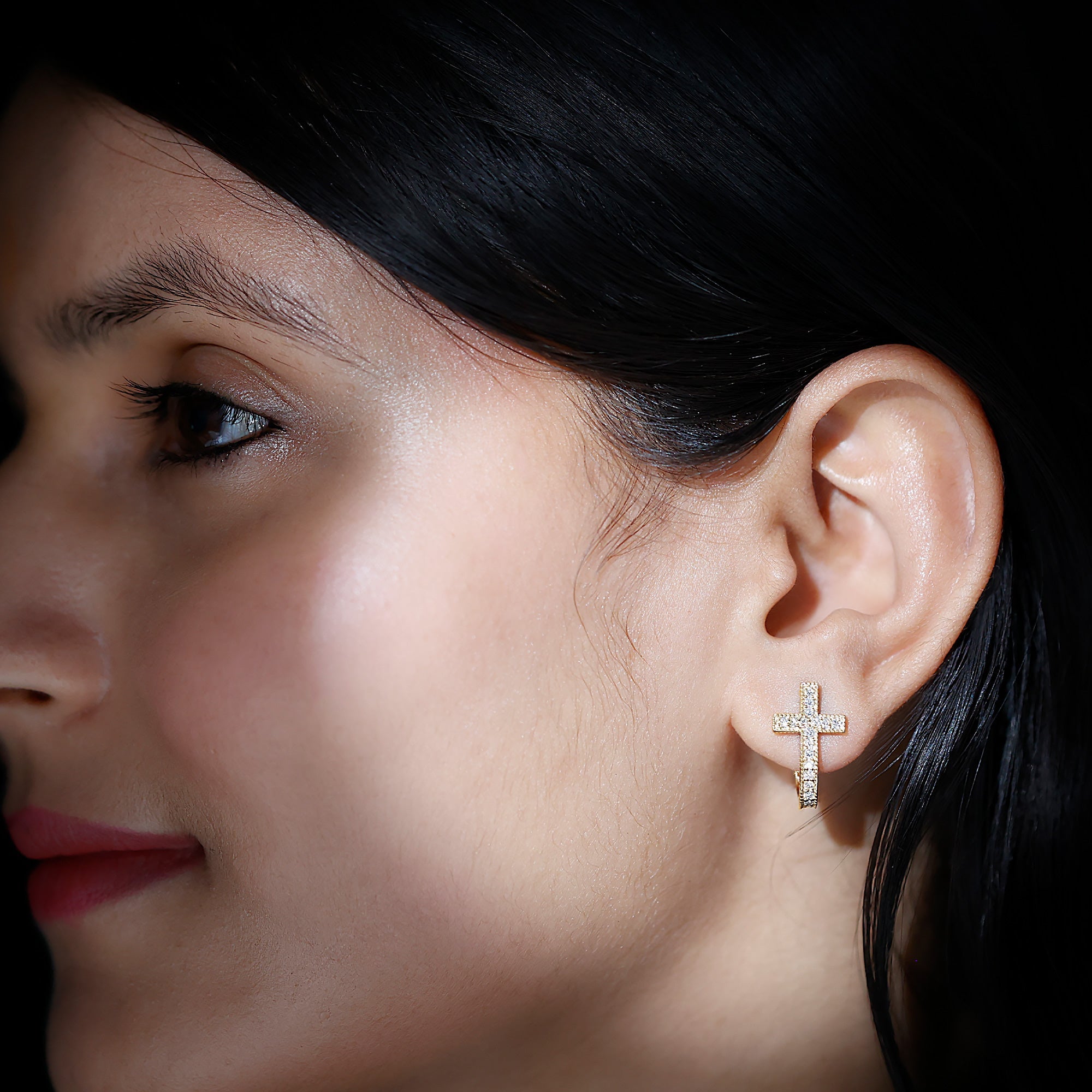 Lab Grown Diamond Religious Cross Earrings with Screw back