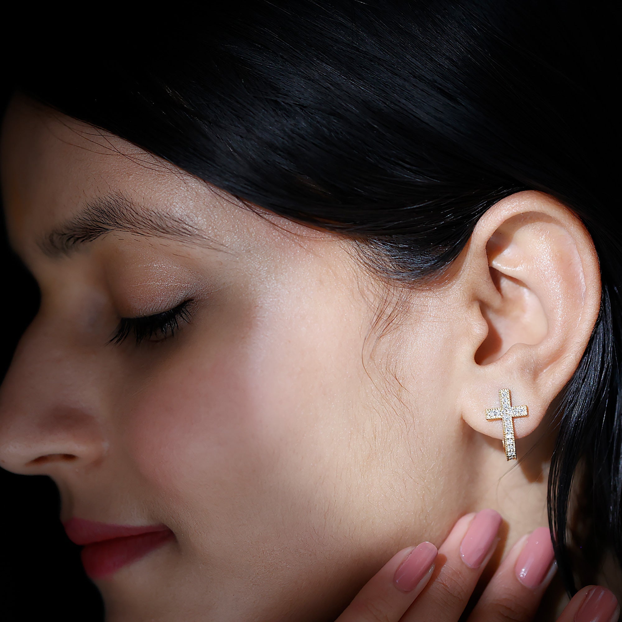 Lab Grown Diamond Religious Cross Earrings with Screw back